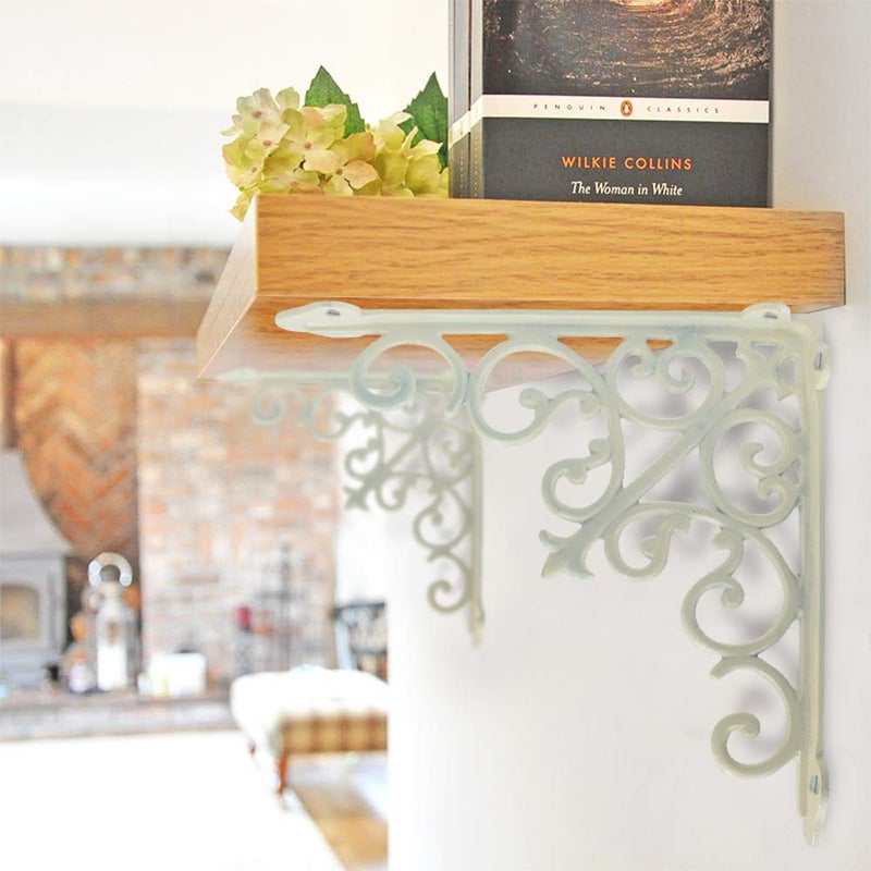 NACH Decorative Shelf Brackets, 2 Pack of 10.6 x 2 x 10.6 inch, Antique White Cast Iron Wall Shelf Brackets - Decorative Bookshelf Brackets - Victorian Style Shelf Bracket - Image 5